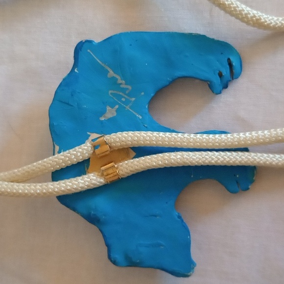 NAVAHO BOLO TIE, BLUE ANIMAL,LARGE RED ARROW, 17.5" TIE WHEN DOUBLED, ADJUSTABLE - Picture 4 of 7